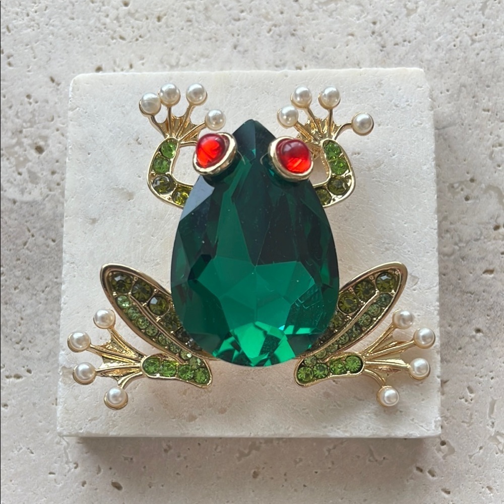 Saks Fifth Avenue Green and Gold Frog Brooch